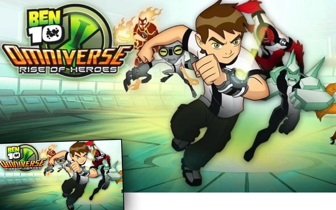 Ben 10 Omniverse Rise of Heroes game action scene with Ben and aliens.