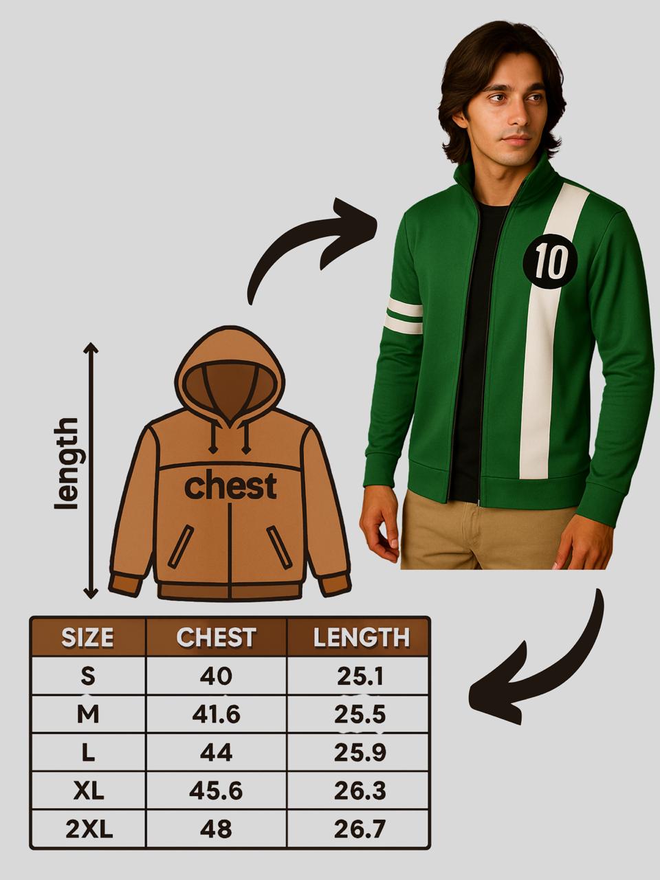 ben 10 green jacket size chart